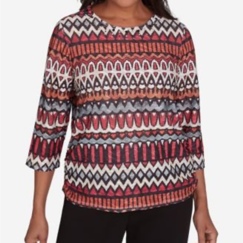 Alfred Dunner Red and Black Graphic Blouse